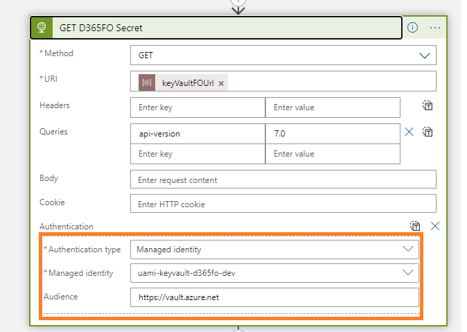 azure managed identity user assigned access key vault using HTTPS action